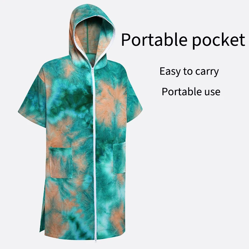 Microfiber Thick Tie-Dye Zipper Bathrobe Adult Absorbent Bathrobe Hooded Cape Swimming Men\'s And Women\'s Diving Warm Cape