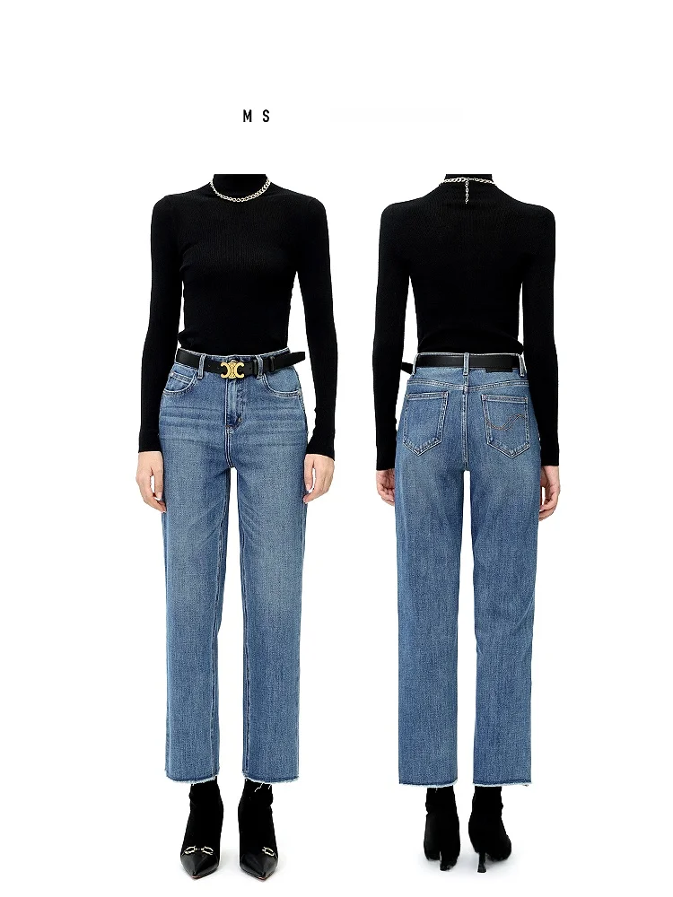 

Прямые джинсы Ms Roe с высокой талией, женские джинсы небольшого размера до щиколотки, потертая повседневная эластичная ткань с высокой талией