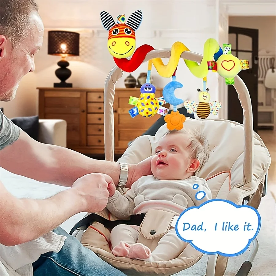 아기 장난감 유모차 펜던트, 무작위 색상의 나선형 플러시 리본을 가진 당나귀, 걸이용으로 적합합니다. 유아용 딸랑이 장난감