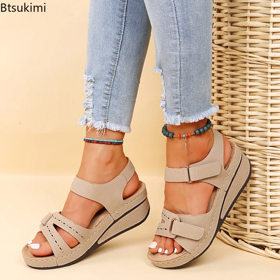 

2024 Summer Casual Sandals Women's Comfy Soft Bottom Wedge Heels Sandals Fashion Non-Slip Open Toe Walking Shoes Ladies Footwear