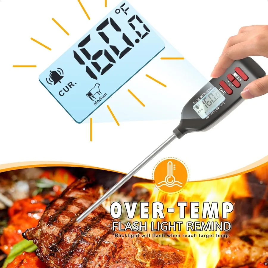 Meat Thermometer Digital Smart Instant Read Food Thermometer with er Long Probe for Cooking Grilling Baking Kitchen Candy BBQ O - Image 2