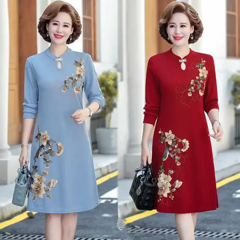 1 pcs/lot spring Autumn Women Dress Vintage Chinese style cheongsam Long Sleeve emboridery Dress lady qipao UY3121