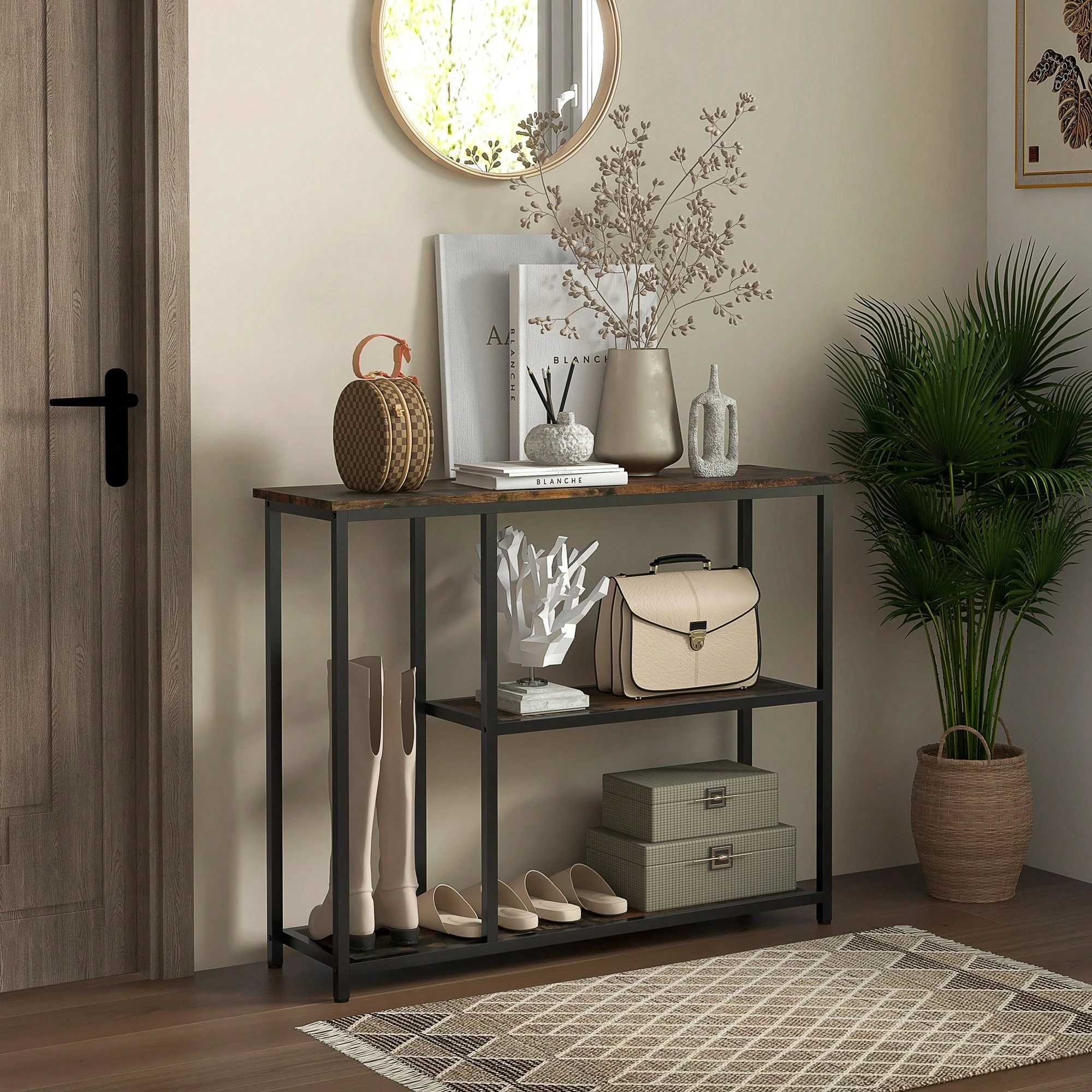 

39 Inch Console Table Sofa Table with 2 Storage Shelves Metal Frame Modern Entryway Hallway Furniture