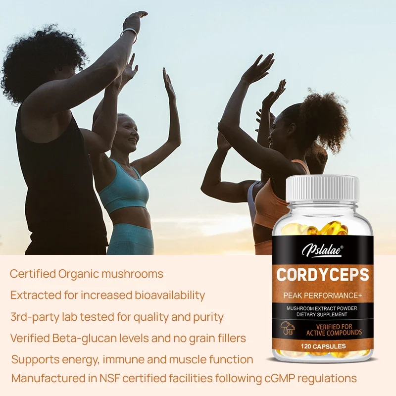 Cordyceps Capsule Supplement - Mushroom Extract, Provides Energy and Immune Support, Vegan