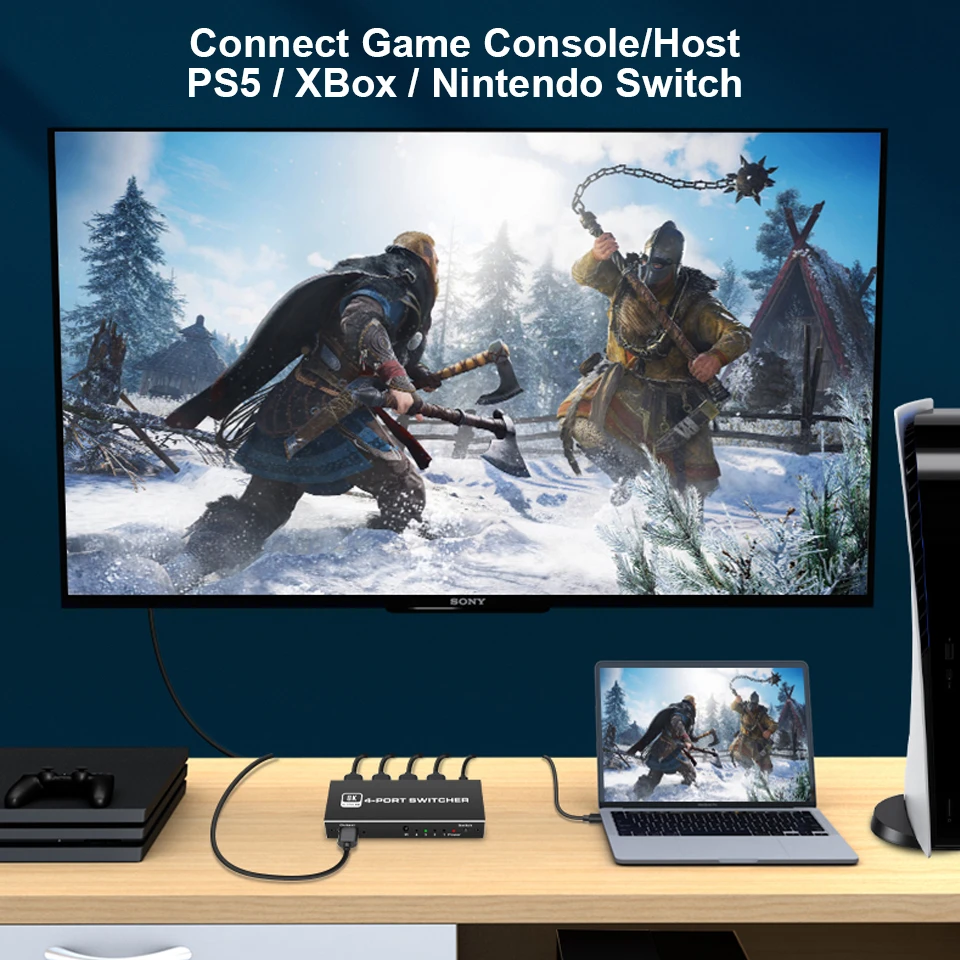 2023 HDMI อุปกรณ์สลับสัญญาณ2.1-4 in 1 OUT 2 in 1 Out 8K 60Hz 4K 120Hz อะแดปเตอร์สวิทช์แยก IR สำหรับ PS5 PS4โปรเจคเตอร์