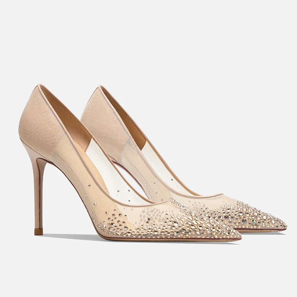 

FWRD Women's Mesh Pointed-Toe Rhinestone Stiletto Heels, Elegant & Comfortable for Wedding & Party #FWRD000323