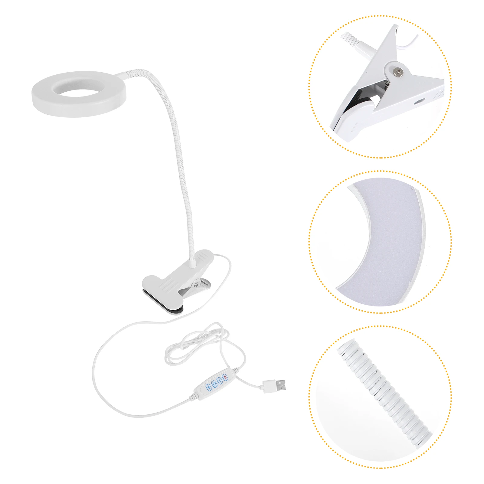 

48LED Clip Table Lamp Dimmable Reading Light USB Desk Lamp Adjustable Brightness Eye Protection Warm White Natural