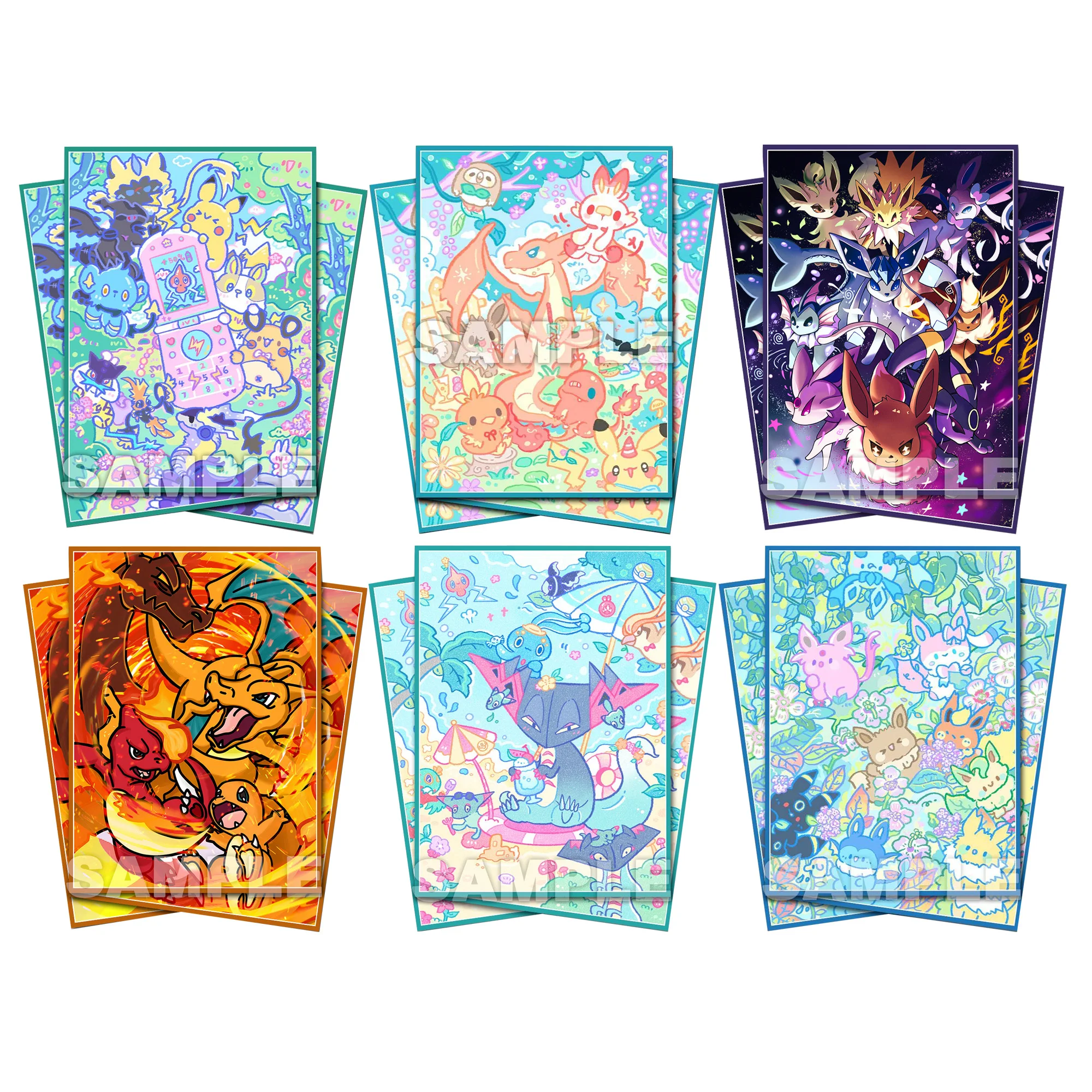 60-ピース-セット-67x92mm-diy-自作-ptcg-チャリザードかわいいカードスリーブ-ws-opcg-ptcg-eeveelutions-カード保護カバーギフトおもちゃ