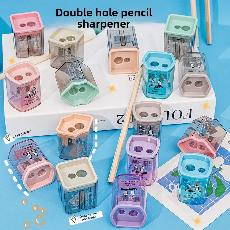Simple Transparent Double Hole Pencil Sharpener Student Cute Mini Pencil Sharpener Creative Pencil Sharpener Stationery