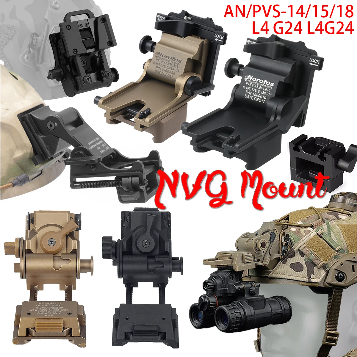 

Aluminum AN/PVS-14 Night Vision Goggles Mount NVG Mount PVS-7 PVS-14 PVS-15 PVS-18 PVS-21 Mounting L4 G24 L4G24 Helmet Bracket
