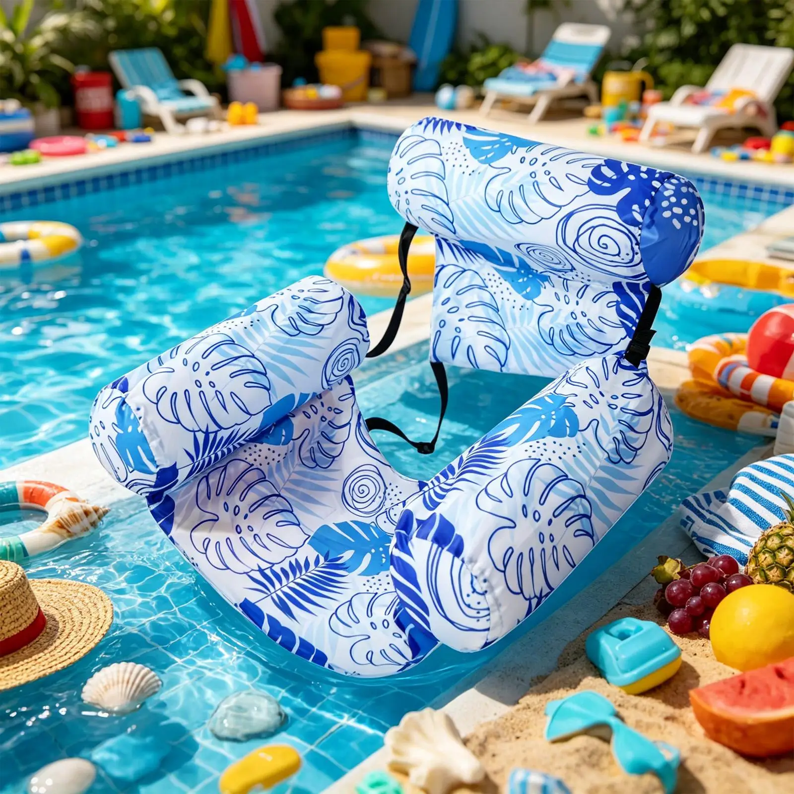 

Inflatable Floating Lounge Chair,Blow Up Heavy Duty Adjustable Design,For Pool Beach Travel And Summer Vacation Leisure Use