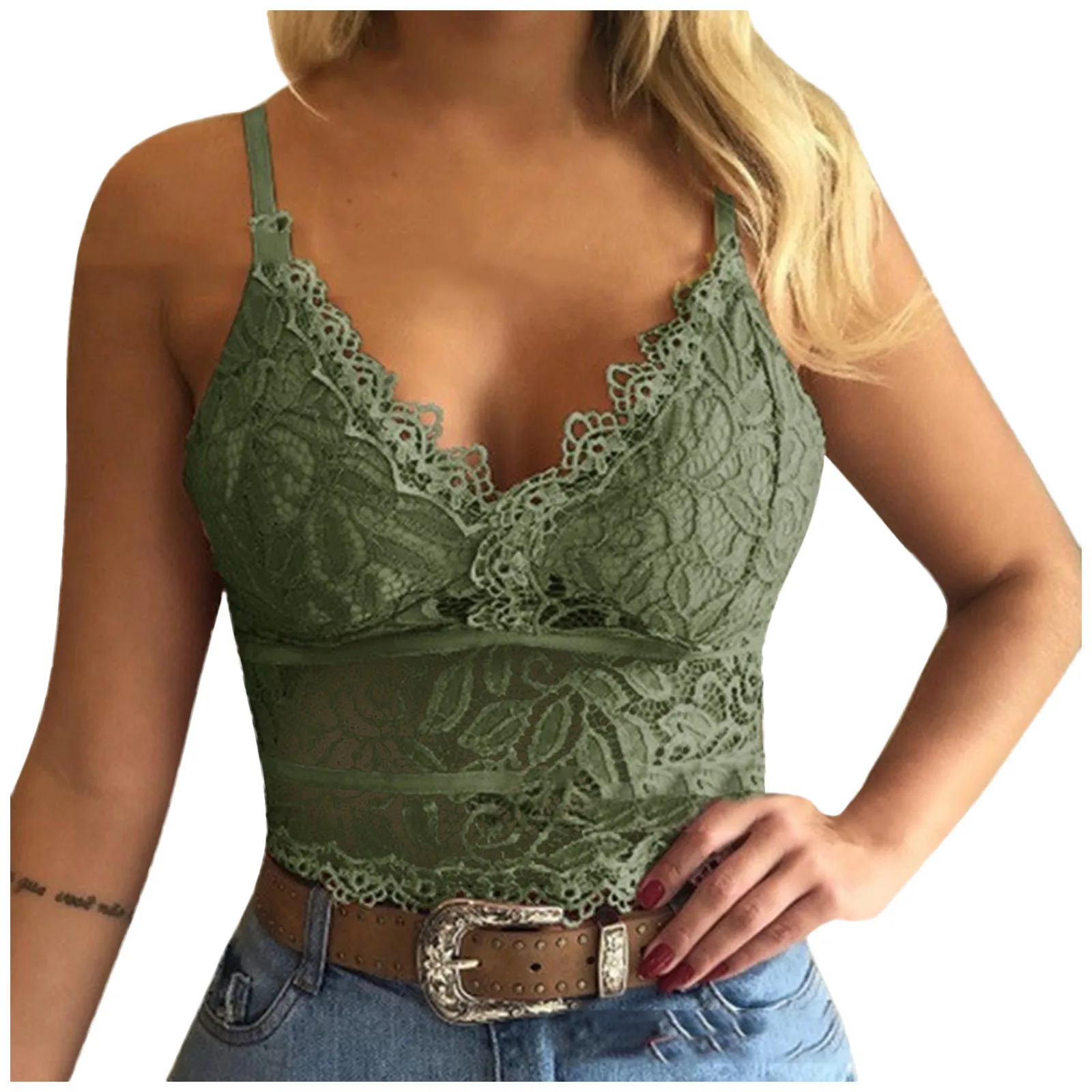 2023 Fashion Mesh Lace Women Crop Tops Camisoles Push Up Bralet Women's Bustier Bra Sexy V-Neck Camisole Plus Size Tank Top YL