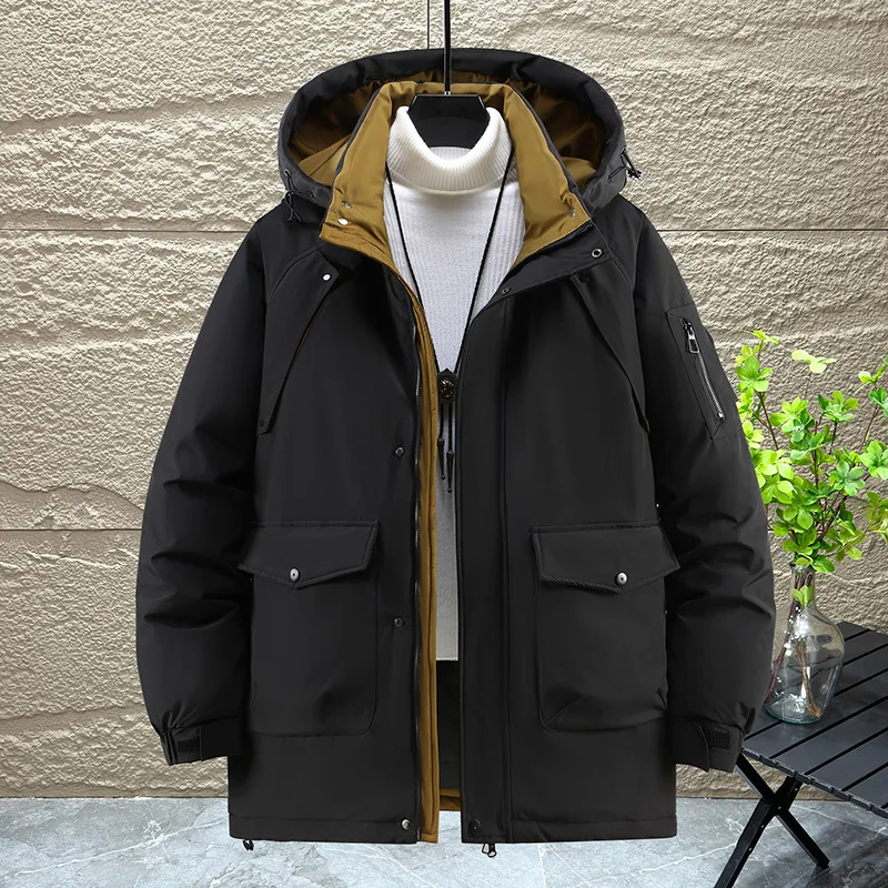 

GELITAYIN Winter New Men's Plus Size Loose And Detachable Hat Cotton Jacket Windproof And Warm Zipper Outdoor Casual Men's Cotto