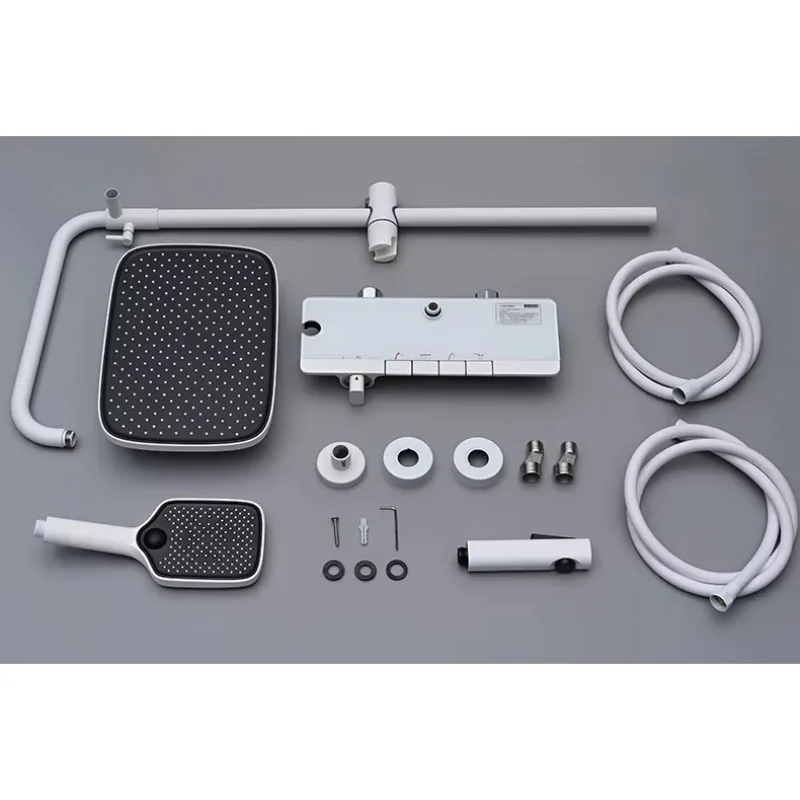 Cabezal de ducha, bañera, Piano de cobre negro y gris, juego de ducha Digital, 4 funciones, sistema mezclador de ducha termostático de agua de lluvia