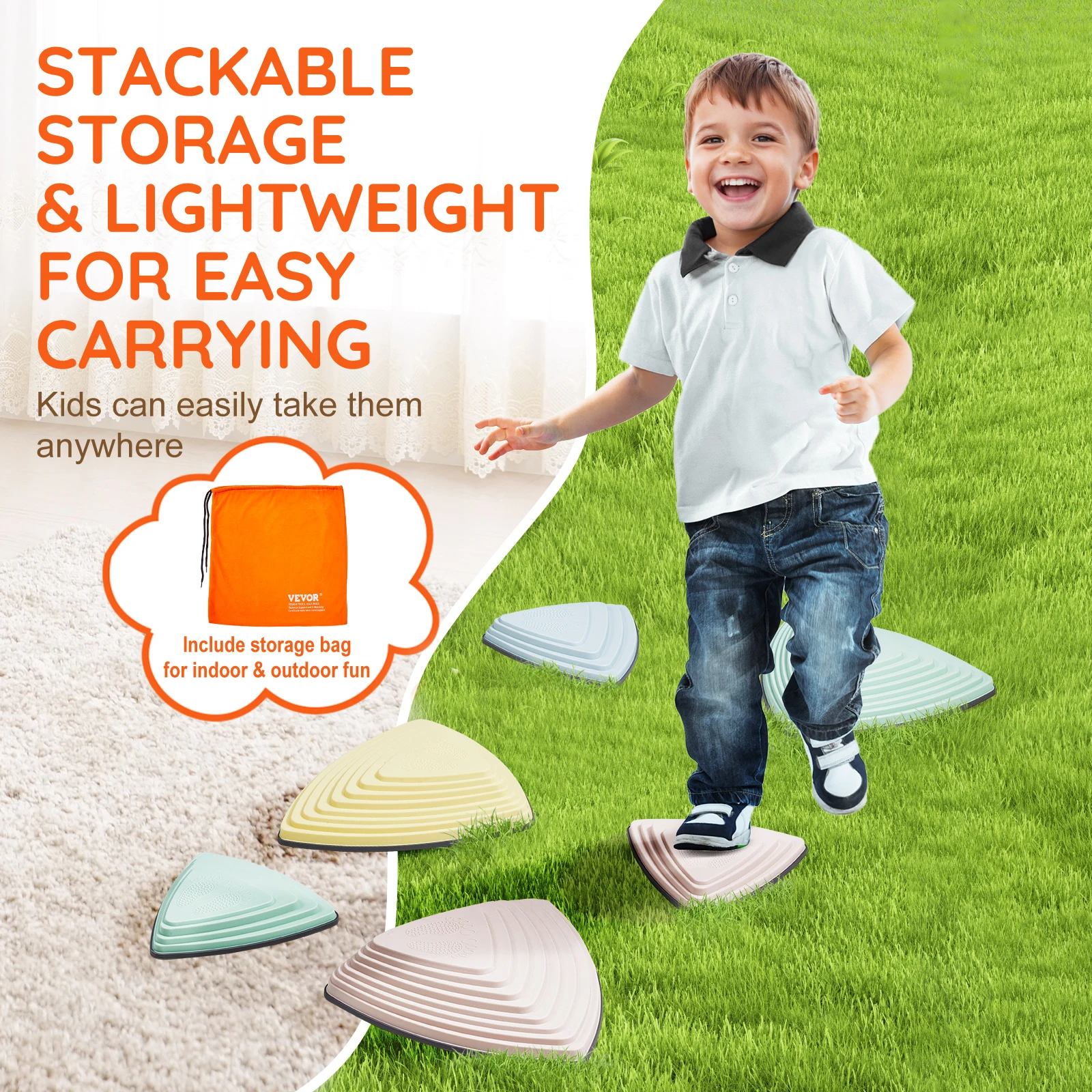 VEVOR 6PCS Children's Balance Stepping Stones Sensory Training Indoor & Outdoor Stacking Games for Kids Sports Toys Gifts