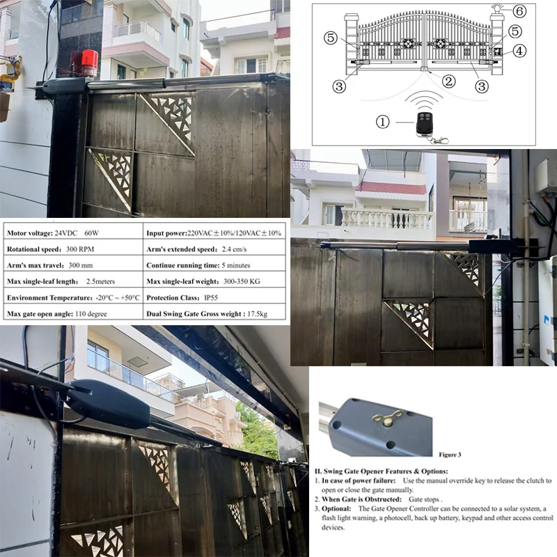 400KG Automatic Dual Arms Electric Swing Door Gate Opener Operator Motor Actuator Closer Heavy-Duty Type Easy Install Universal