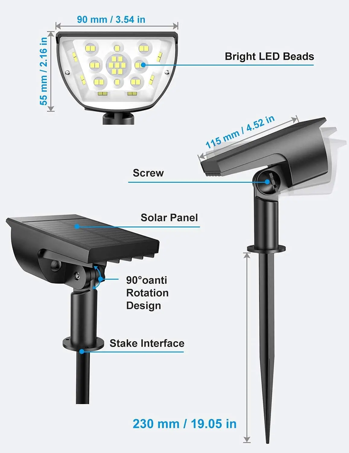 Solar Landscape Spotlights Outdoor, [6 Pack/3 Modes] 2-in-1 Solar Landscaping Spotlights, IP67 Waterproof Solar Powered