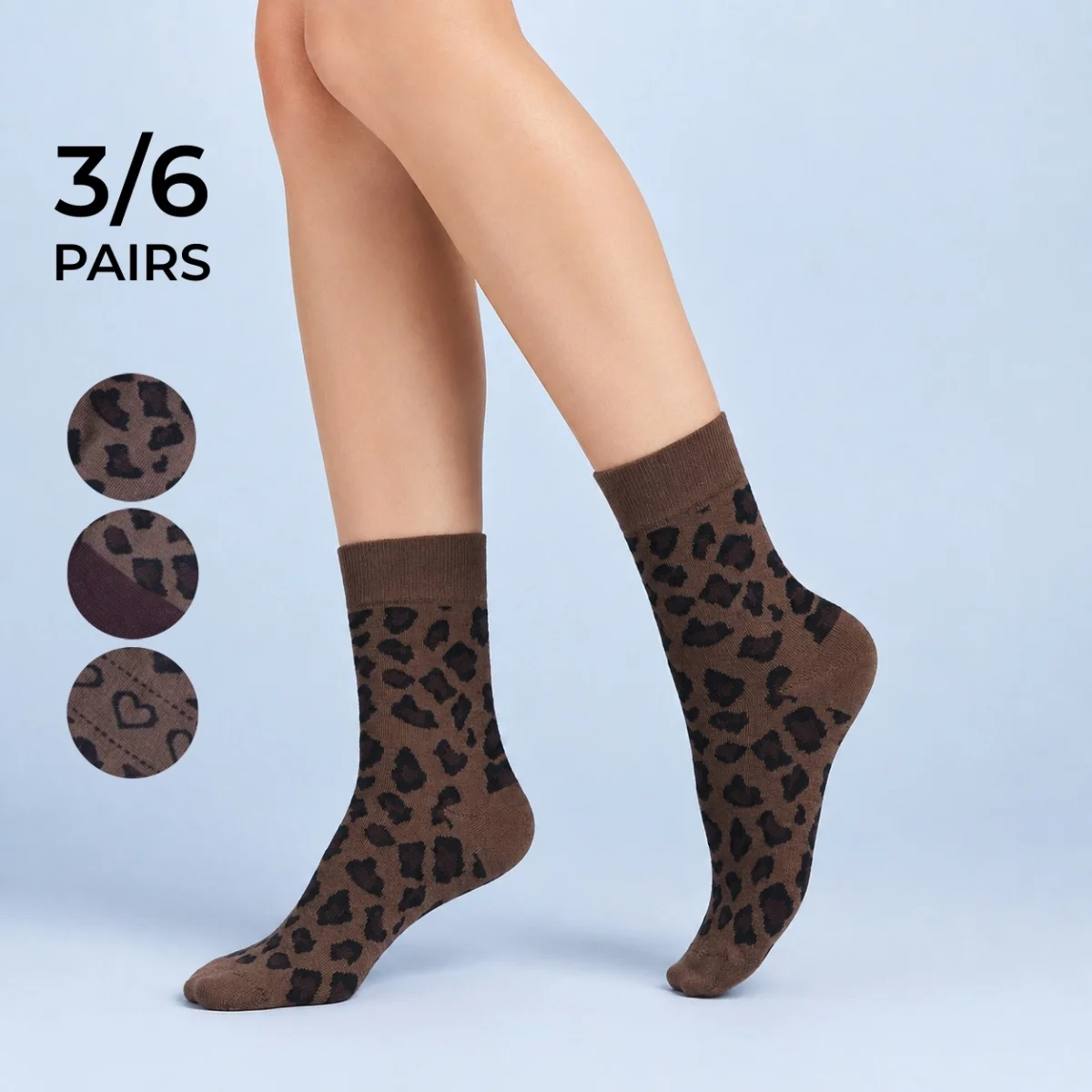 3/6 Pairs of Multi-Colored Women's Mid-Calf Socks with Leopard Print, Knitted, Breathable, Comfortable, Skin-Friendly, Soft, Versatile, Elegant, Fun, Fashionable Student Slouch Socks for Spring, Summer, Autumn, and Win