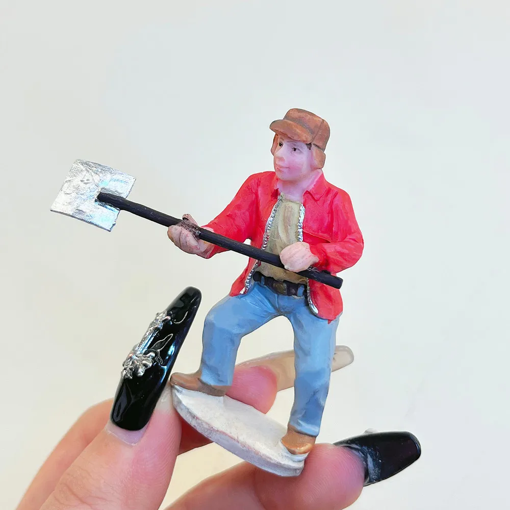 Christmas Village Mini Resin Figurines Winter Town People Snow Shovel Worker Micro Scene Decor
