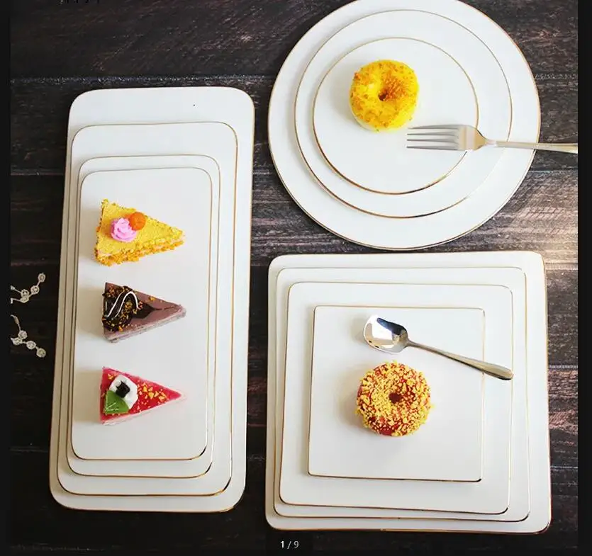 

Белая керамическая обеденная тарелка в стиле Пномпеня, плоская декоративная посуда в западном стиле, квадратная/прямоугольная/круглая тарелка для суши, сковорода для торта