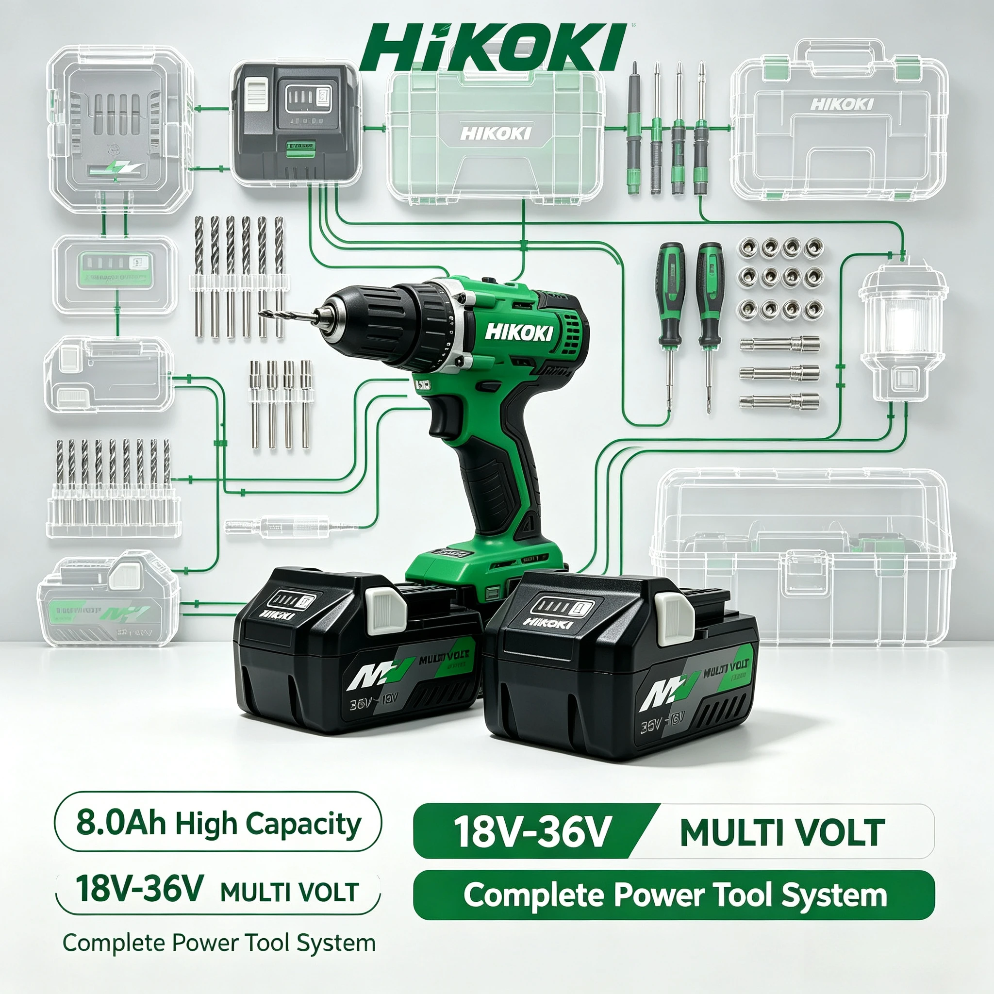 Hitachi‑HiKOKI 5.0Ah 18V‑36V Stable‑Output Li‑ion Battery,Fit DS18DG Cordless Drill Multi‑Volt Wear‑Resistant Protective Housing