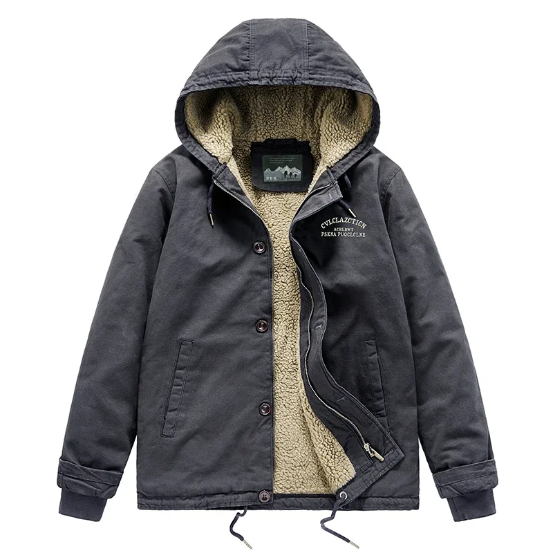 

Hooded Plush Warm Parkas Men's Parkas Jacket Lambskin Jacket Outdoor Casual Jacket Cotton Jacket Loose Plus Size Cotton Jacket