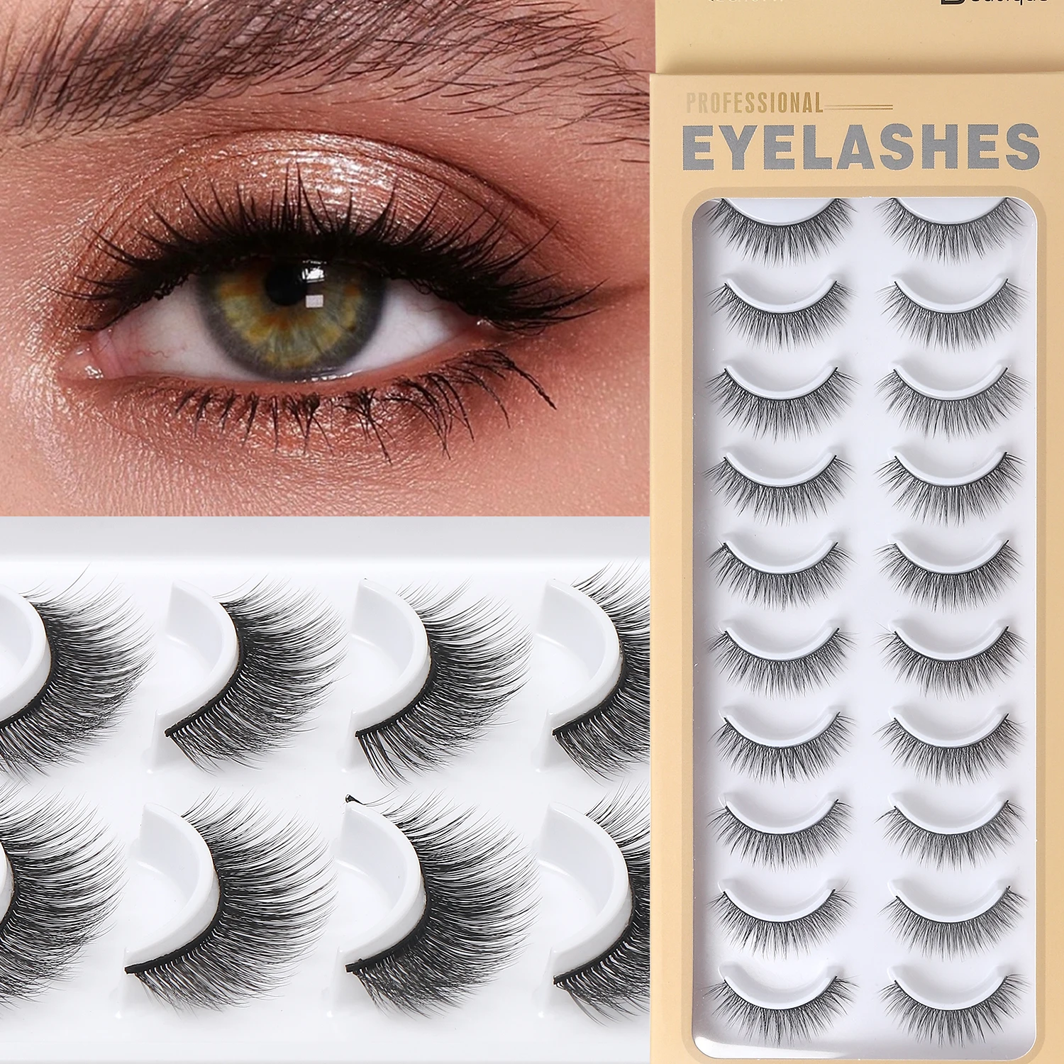 Ailaishi 10 Paar Wimpers 3d Natuurlijke Valse Wimpers Pluizige Zachte Kruis Manga Wimpers Piekerige Natuurlijke Wimper Extensie Make-Up