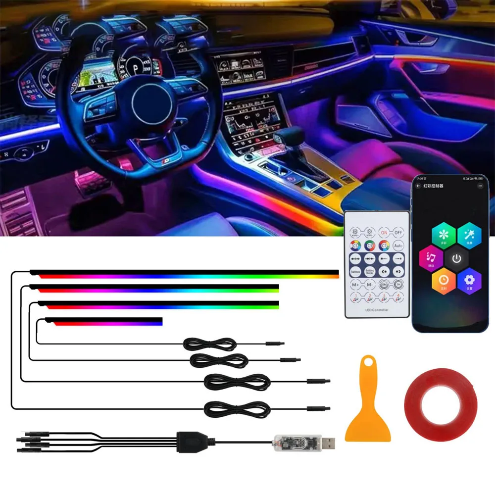 

Acrylic LED light strip Car Interior light RGB Symphony Atmosphere Lamp LED Decorative light Remote/APP door light ambient light