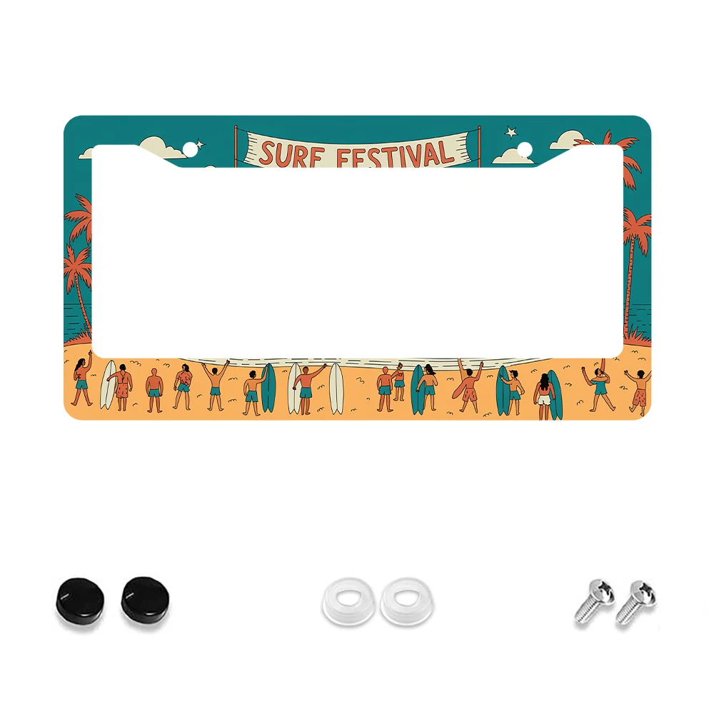 

1 шт., рамка номерного знака с 2 отверстиями в стиле ретро, синий и белый серфинг, алюминиевый материал, 6x12 дюймов, с набором винтов, весело
