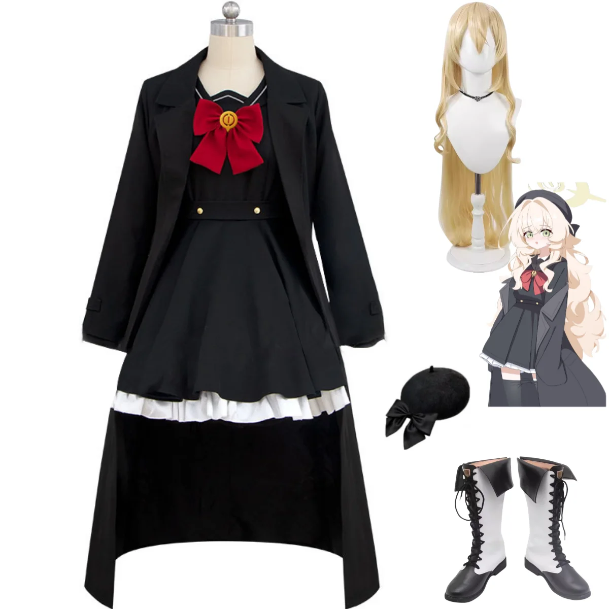 Anime Game Blue Archive Smiling Professor Cosplay Costume Wig Black JK Uniform Coat Skirt Shoes Woman Lovely Kawaii Party Suit