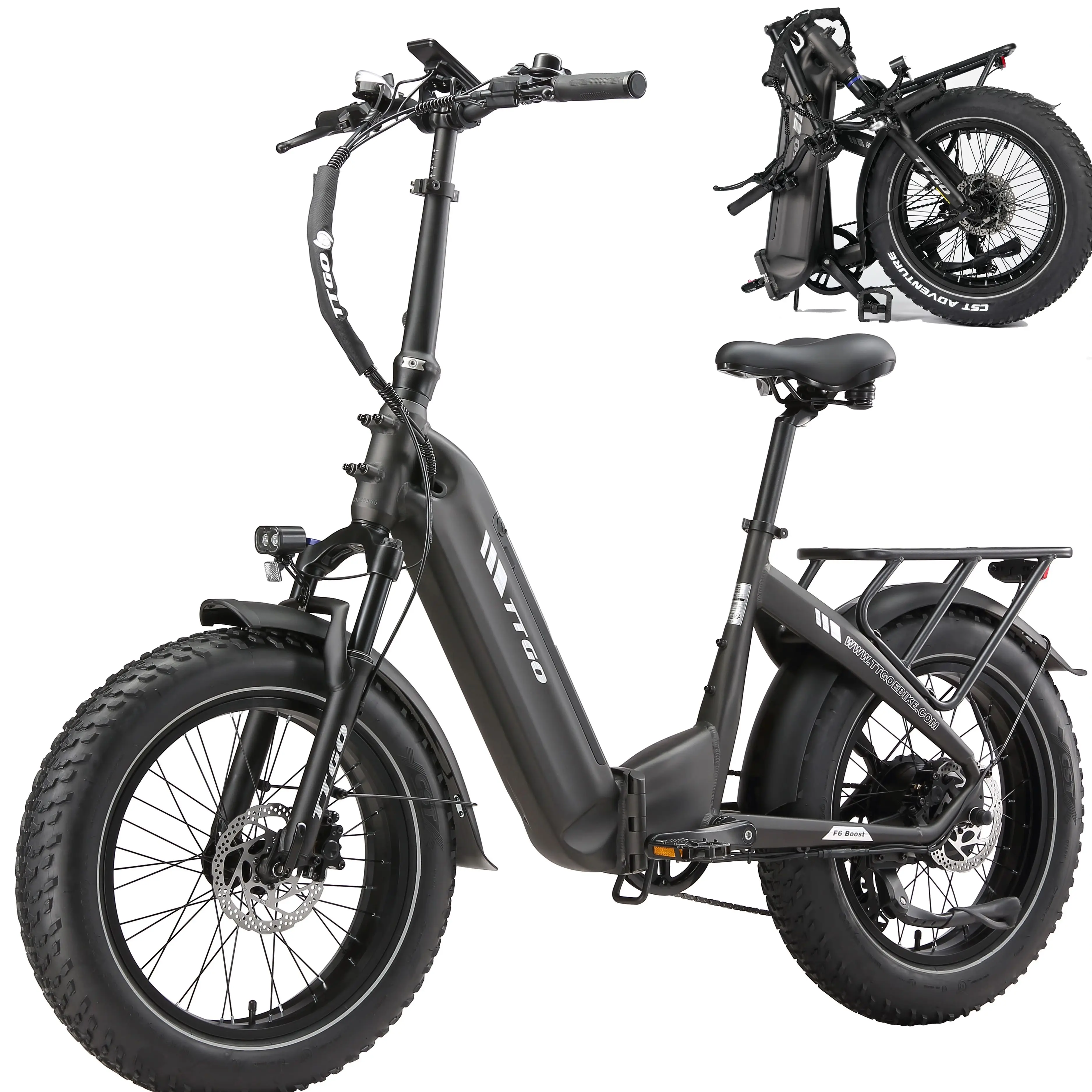 TTGO Elektrofahrrad für Erwachsene, 48V18AH, All-Terrain E-Bike, 250W Motor, hydraulische Scheibenbremsen, 7 Gänge, 20" Fat Tire, E-Mountainbike mit Federung, Elektrofahrrad