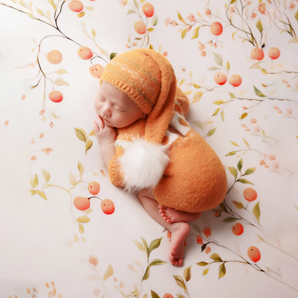 الوليد التصوير الدعائم حزمة البرتقال محبوك رومبير الطفل الأبيض أفخم دمية دب دمية للطفل استوديو الصور الخريف موضوع تبادل لاطلاق النار