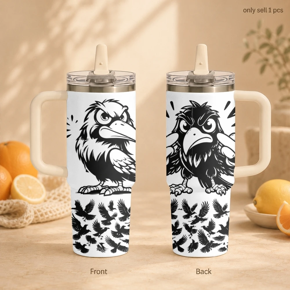 Funny Raven Vacuum Flasks 40oz Thermal Tumbler with Handle Stainless Steel Vacuum Insulated Water Portable Mug Cup