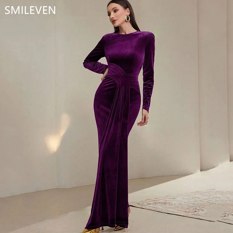 

Smileven Purple Elegant Mermaid Evening Dress Height Neck Special occasion Dresses Pleats Evening Party Gowns Customized