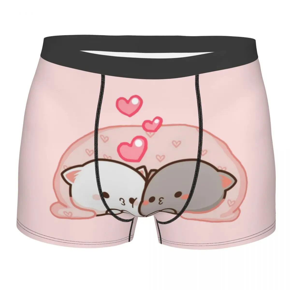 

Мужские модные трусы-боксеры с милым принтом Mochi Cat Peach And Goma Love Kiss, мягкие мужские шорты, трусы