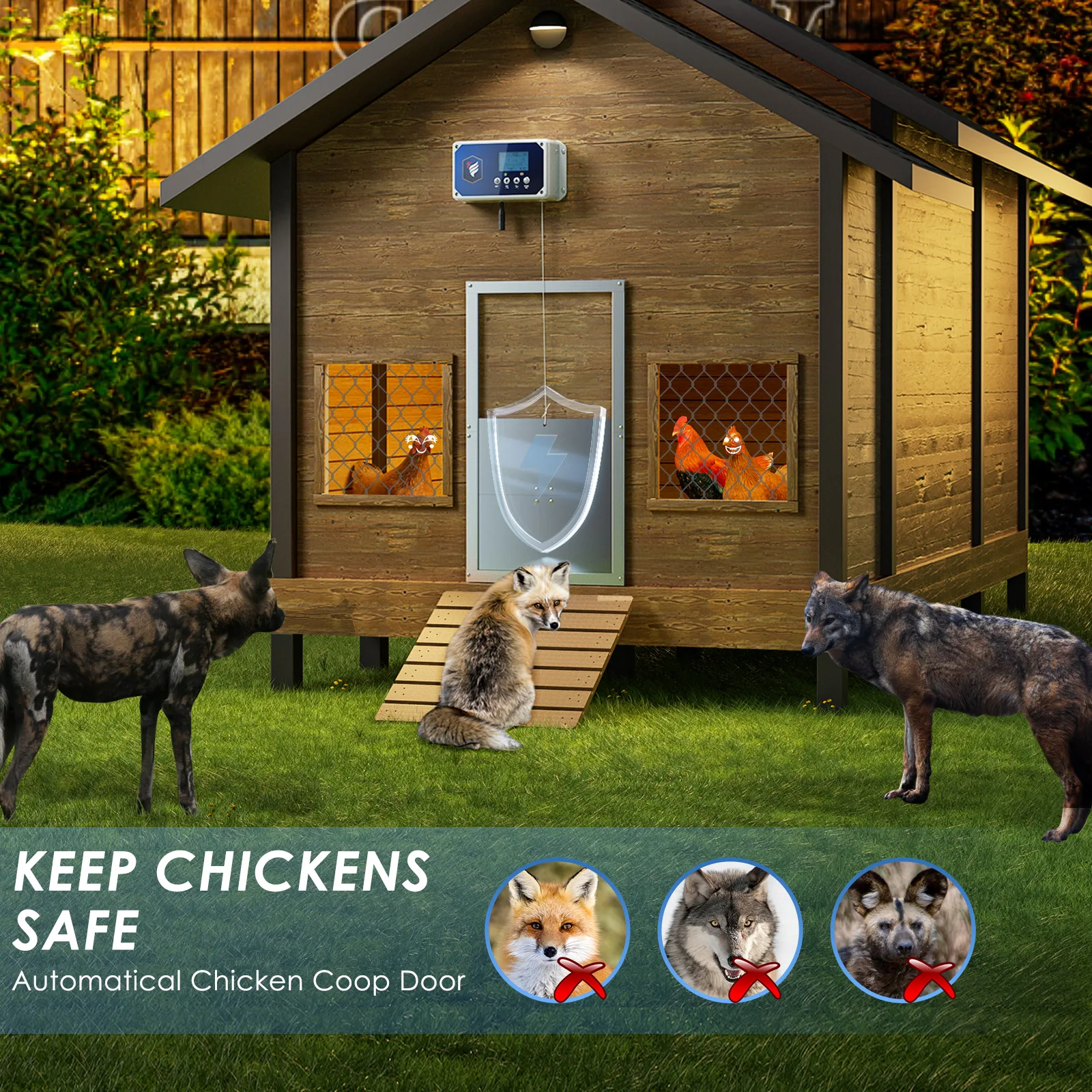 Automatic chicken coop door, latest style waterproof,with light&battery sensor,automatic chicken coop door remote control to 40M