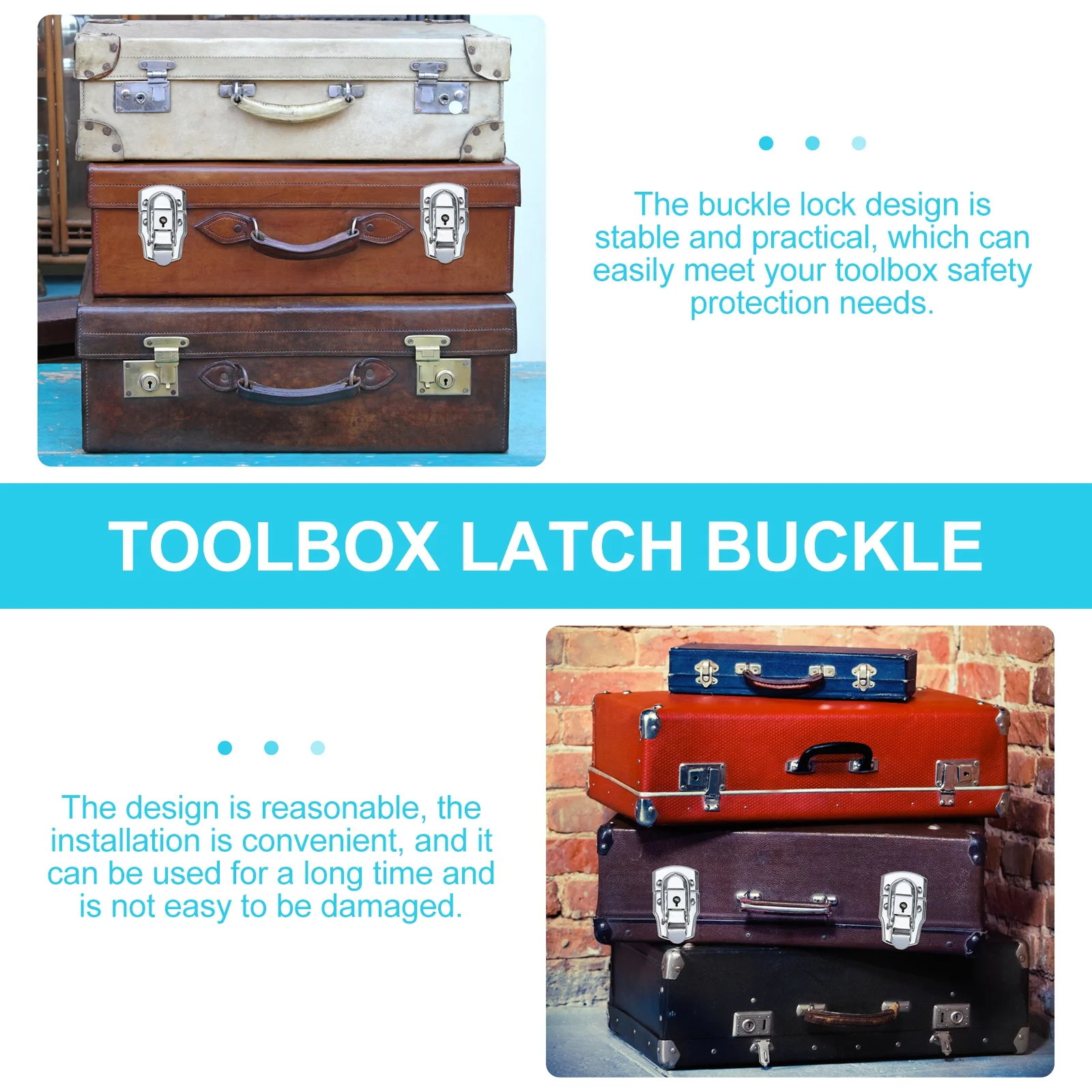 4 مجموعة علبة خشبية مزلاج الأدوات مشبك مع مفتاح صندوق حديد متين لتخزين الأدوات الأمن قوي آمن قفل صندوق الأدوات مزلاج