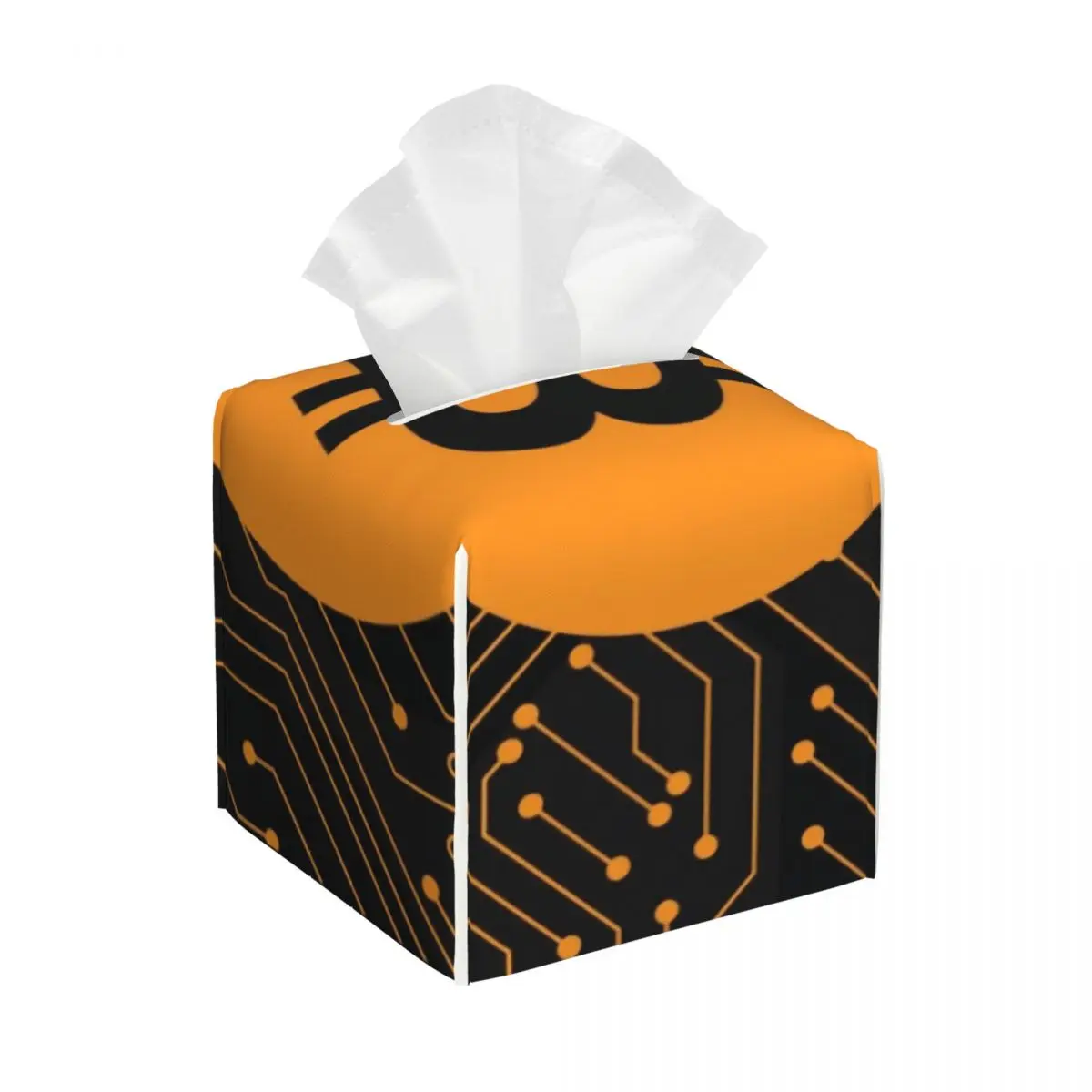 Couvercle de boîte à mouchoirs personnalisé Bitcoin Blockchain, porte-mouchoirs carré en cuir PU pour crypto-monnaie BTC pour la maison