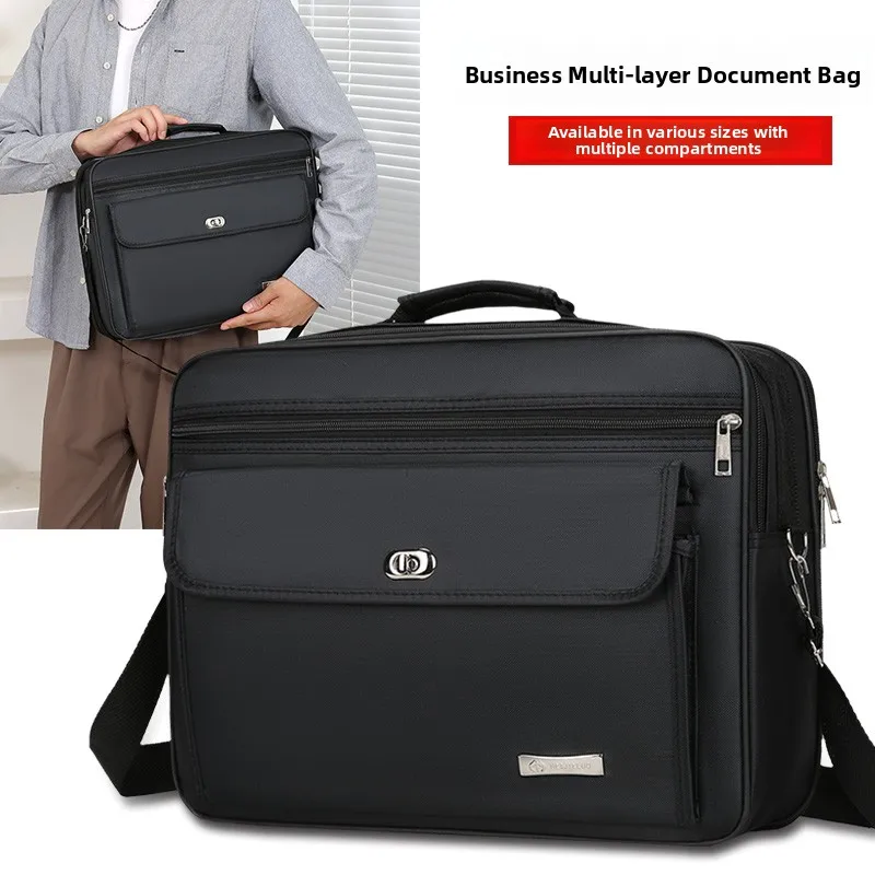 

Men's Busin Ox Cloth Handbag Large Capaci Single oulder Bag Waterproof Travel Laptop Briease Casual Zipper Closure