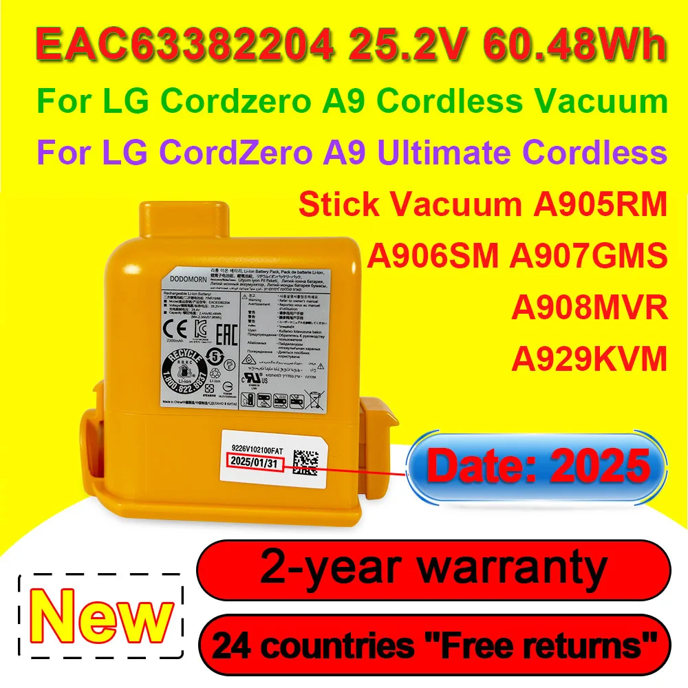 For Lg Cordzero A9 Ultimate Cordless Stick Vacuum Cleaner Battery EAC63382204 A…