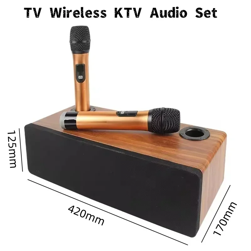 HIFI Home Theater High Power Bluetooth Speakers TV/PC Bass Subwoofer Wooden Karaoke System KTV Audio with MIC All-in-one Machine