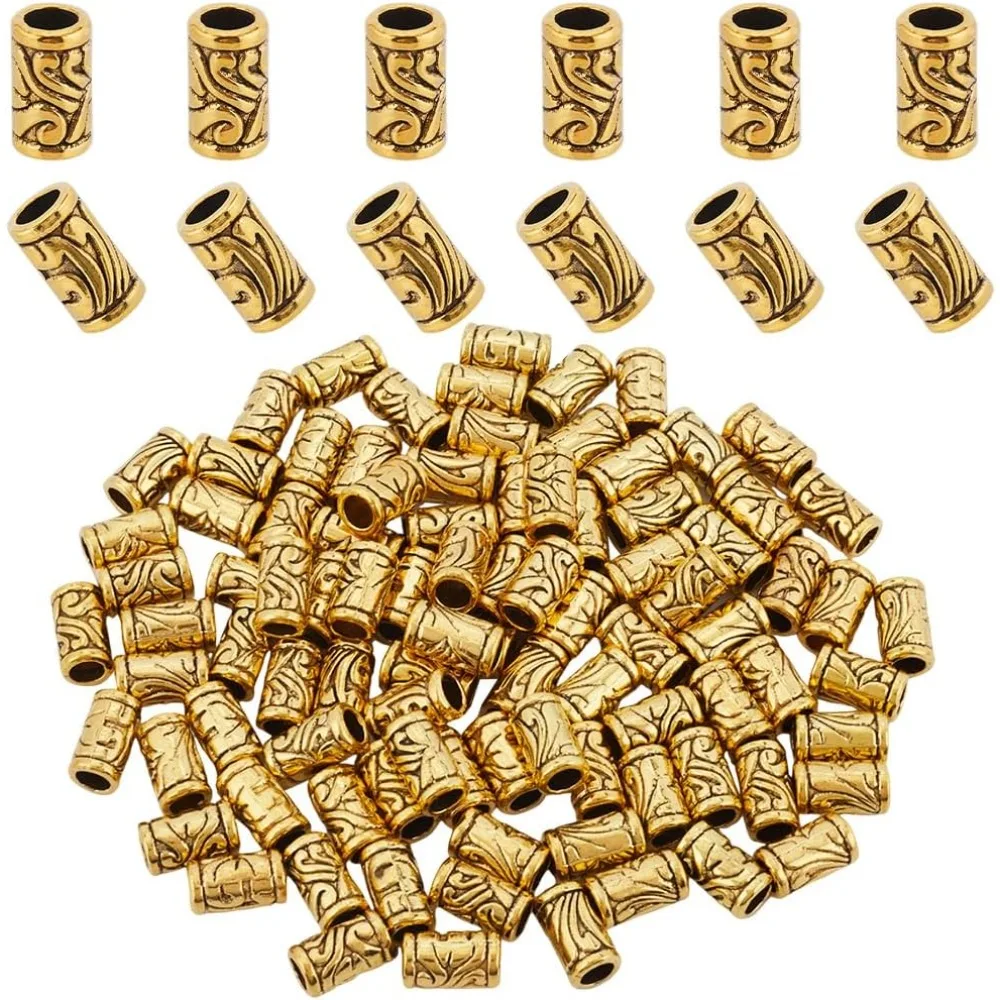 

100Pcs Antique Gold Spacer Beads Metal Barrel Beads Large Hole European Rondelle Spacers Round Tube Column Bead for Jewelry kit