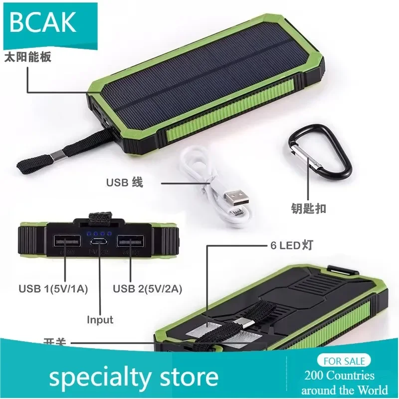 BCAK  New Solar Power Bank Large Capacity Ultra-thin Waterproof Outdoor Emergency LED Light Solar BCAK Mobile Power Supply