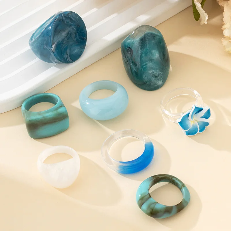 

Новый винтажный комплект колец из смолы с цветочным узором для женщин, модные ювелирные украшения