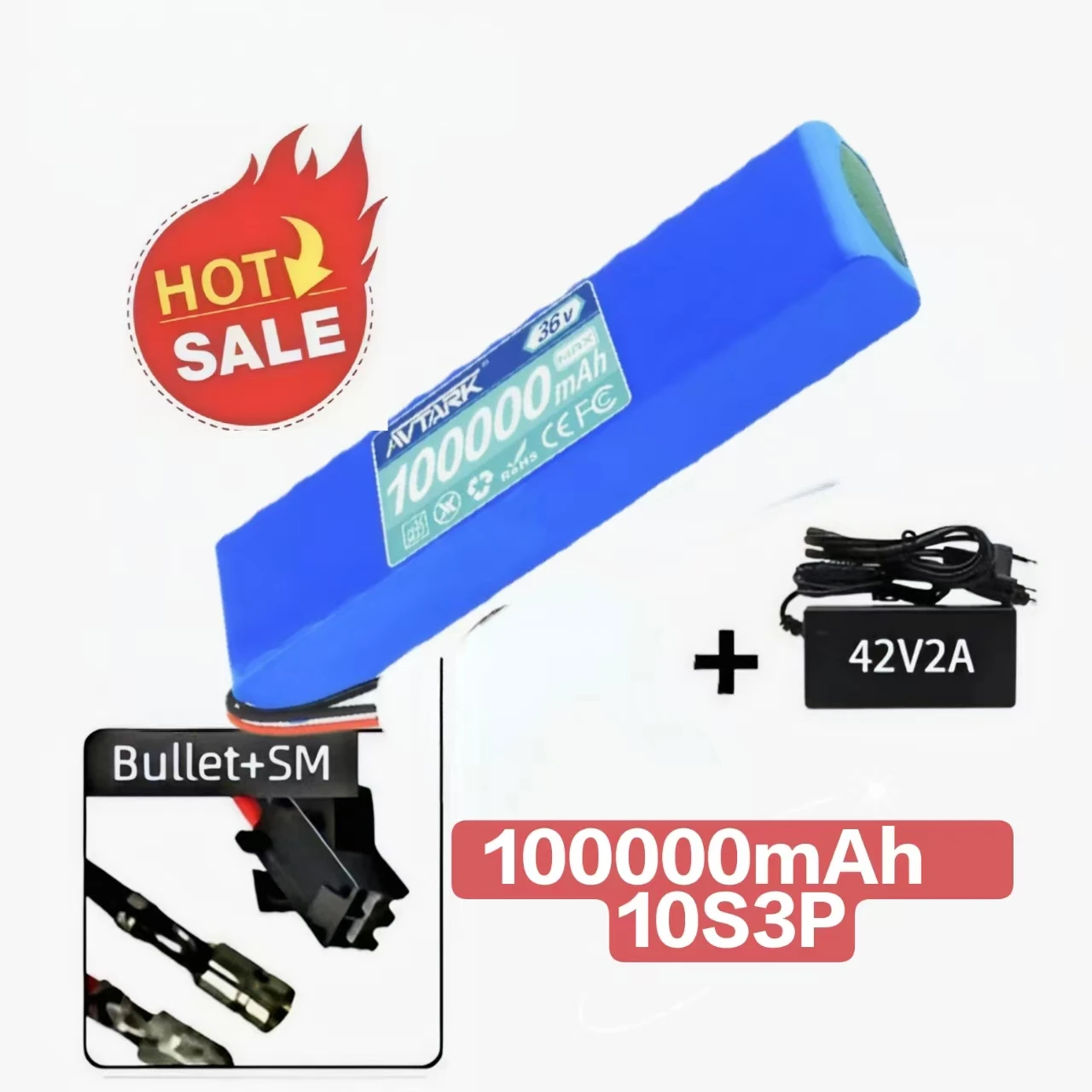 

NEW 36V 100Ah 100000mAh 10S3P 18650 Rechargeable Lithium Battery Pack 42V 500W 1000W With BMS For Electric Scooter Bicycle
