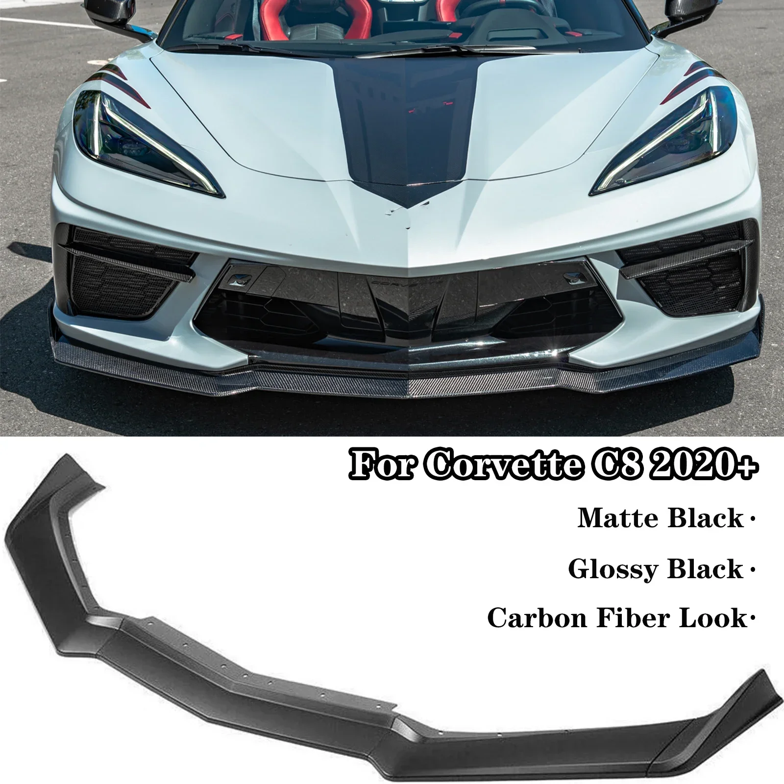 

For Chevrolet Corvette C8 2020 2021 2022 2023 Front Bumper Lip Spoiler Diffuser Splitter Carbon Fiber Look Car Accessories