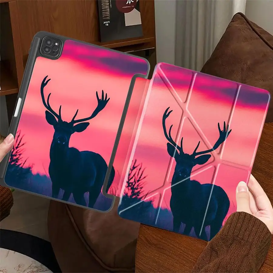 

Чехол-подставка для планшета с дизайном «Рассвет и олень» для iPad Pro 11-го, 10-го, 9-го, 8-го, 7-го поколений, 12.9 дюймов, Mini 6, 7, Air 4, 5, M3, M2, M4, 11 дюймов Pro