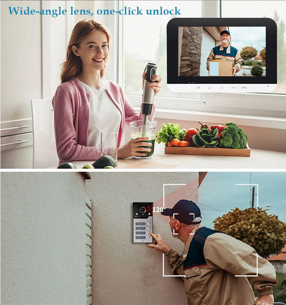 Waterproof Video Door Phone, Wide Angle Doorbell, Intercom System, Camera Access Control, Monitores Família, 2, 3, 4, 7\