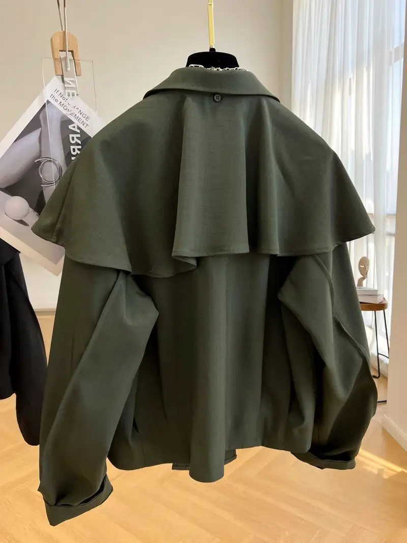 Design Sense Casual Korte Cape Jas Dames 2023 Lente En Herfst Jas Mode Losse Kraag Top