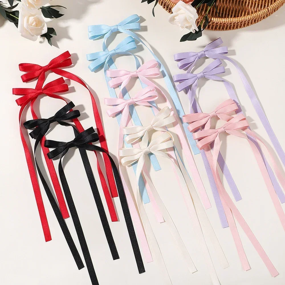 2pcs Ins Style Ribbon Bow Headband Long Tassel Hair Clip Women\'s Hair Accessories Girls Christmas Party  kids accessories